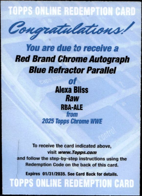 Alexa Bliss 2025 Topps Chrome WWE #RBA-ALE Red Brand Autographs - Blue Refractor /150 RAW