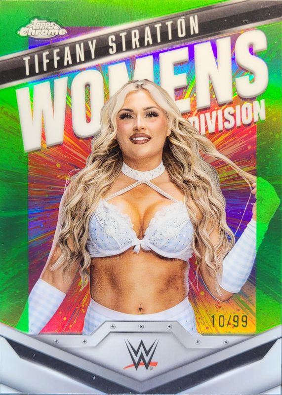 Tiffany Stratton 2025 Topps Chrome WWE #WD-TIF Women's Division - Neon Green Refractor /99 RAW