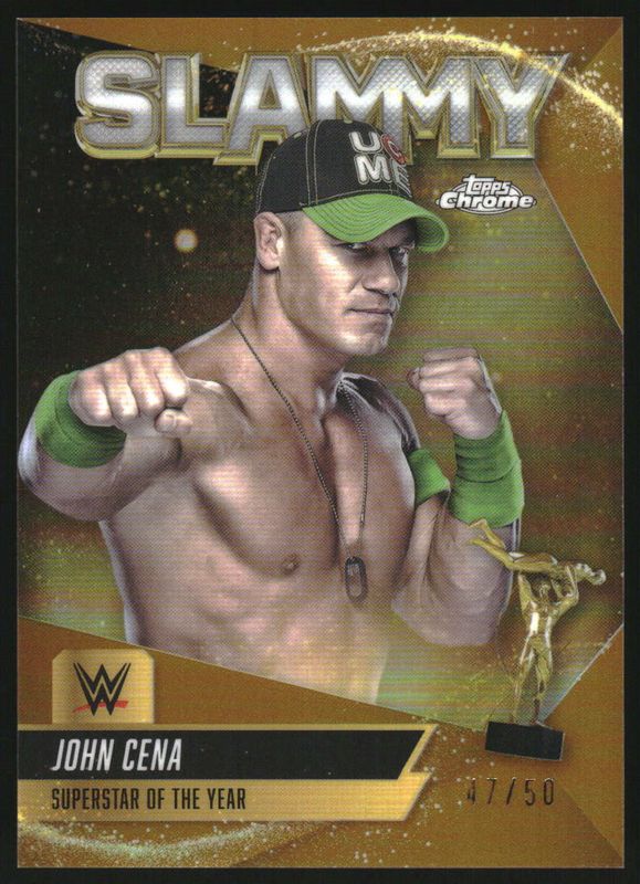 John Cena 2025 Topps Chrome WWE #SMY-JCN1 Slammy - Gold Refractor /50 RAW
