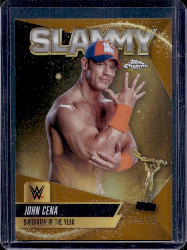 John Cena 2025 Topps Chrome WWE #SMY-JCN2 Slammy - Gold Refractor /50 RAW