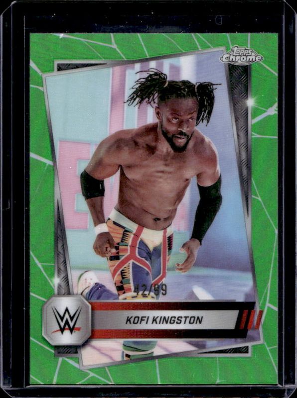 Kofi Kingston 2025 Topps Chrome WWE #166 Green Refractor /99 RAW