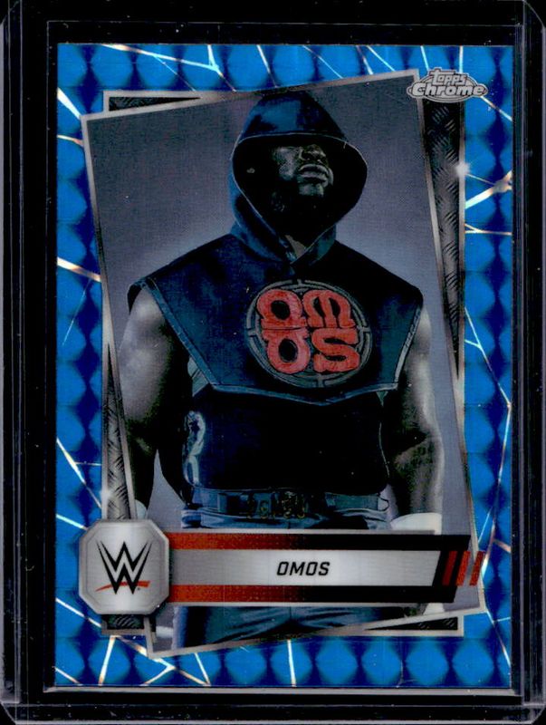 Omos 2025 Topps Chrome WWE #53 Blue Geometric Refractor /99 RAW