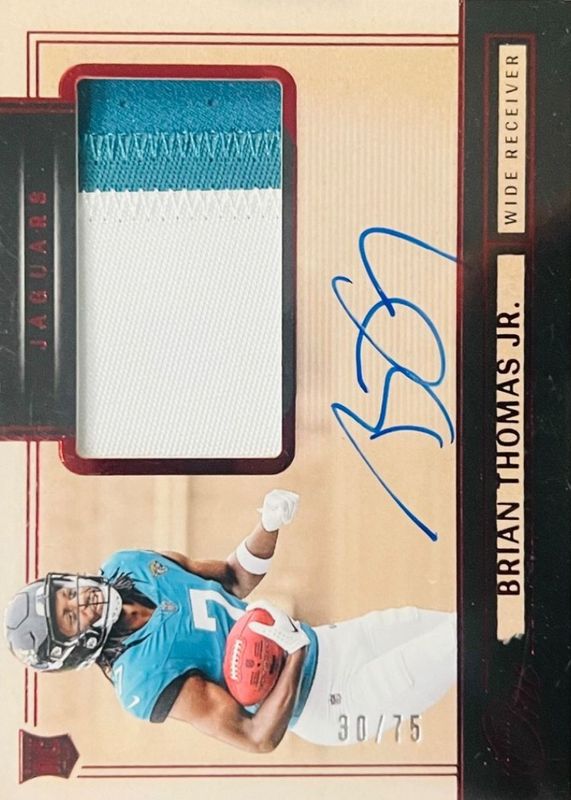 Brian Thomas Jr. 2024 One #3 Rookie Patch Auto - Red /75 RAW
