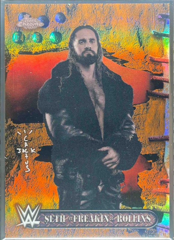 Seth Rollins 2025 Topps Chrome WWE x Cactus Jack #17 Orange Refractor /25 RAW