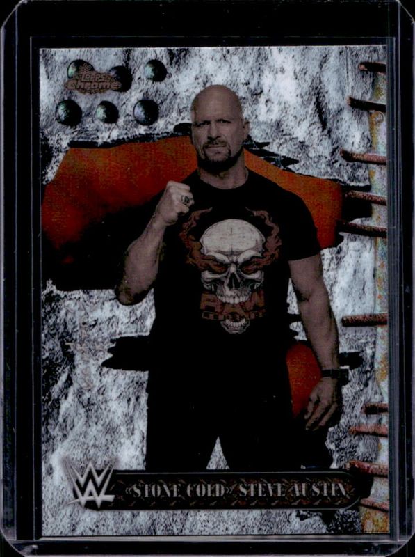 Steve Austin 2025 Topps Chrome WWE x Cactus Jack #70 White Refractor RAW