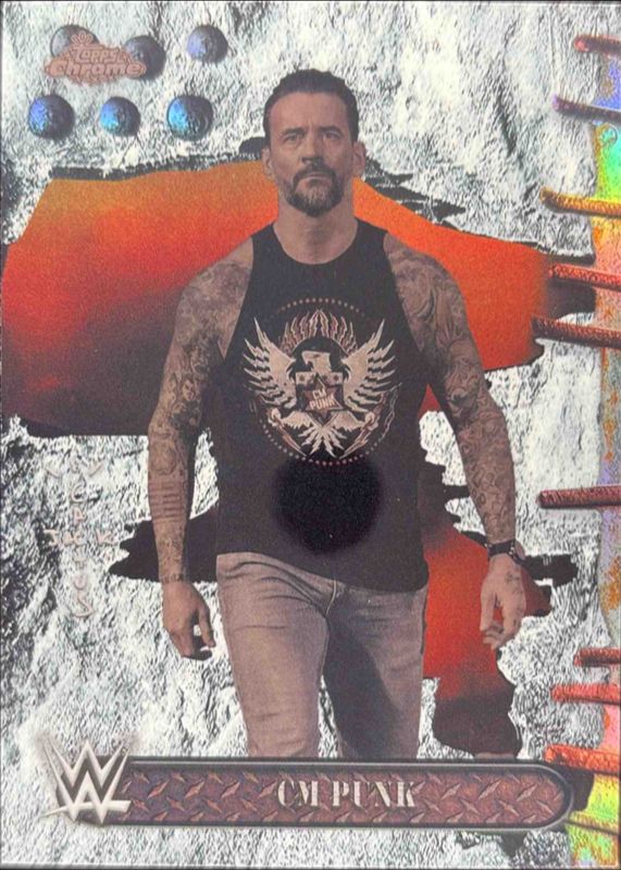 CM Punk 2025 Topps Chrome WWE x Cactus Jack #8 White Refractor RAW