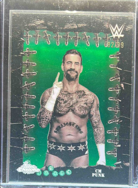 CM Punk 2025 Topps Chrome WWE x Cactus Jack #FMP-31 Famed Phantoms - Green Refractor /99 RAW