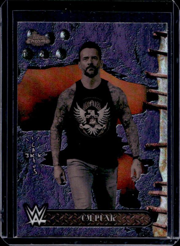 CM Punk 2025 Topps Chrome WWE x Cactus Jack #8 Purple Refractor /250 RAW
