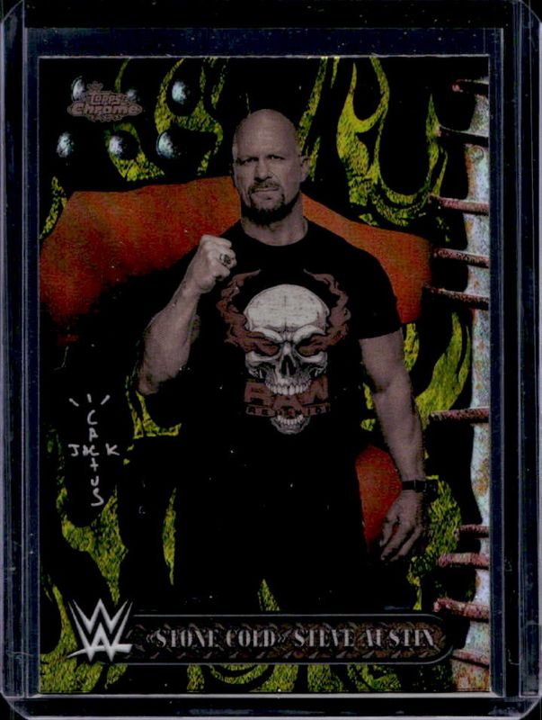 Steve Austin 2025 Topps Chrome WWE x Cactus Jack #70 Black & Yellow Refractor RAW