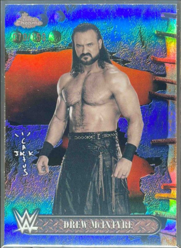 Drew McIntyre 2025 Topps Chrome WWE x Cactus Jack #39 Blue Refractor /150 RAW
