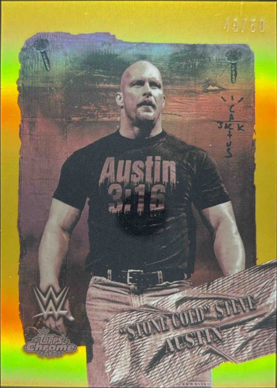 Steve Austin 2025 Topps Chrome WWE x Cactus Jack #RDR-1 Rodeo Rebels - Gold Refractor /50 RAW