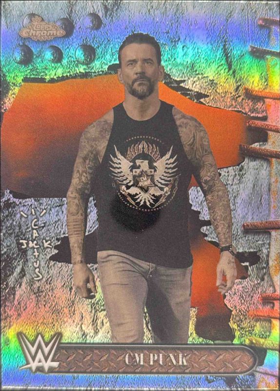 CM Punk 2025 Topps Chrome WWE x Cactus Jack #8 Refractor RAW