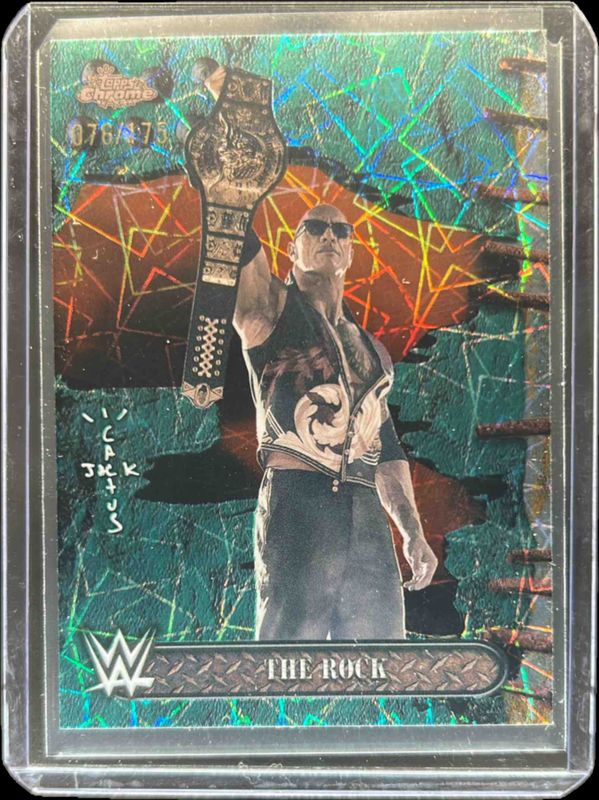 The Rock 2025 Topps Chrome WWE x Cactus Jack #75 Teal Laser
