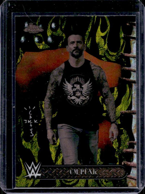 CM Punk 2025 Topps Chrome WWE x Cactus Jack #8 Black & Yellow Refractor RAW