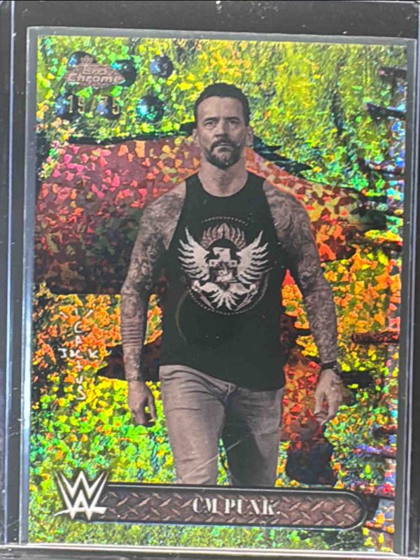 CM Punk 2025 Topps Chrome WWE x Cactus Jack #8 Yellow Mini Diamonds Refractor /75 RAW