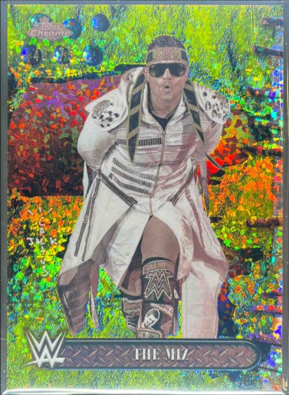 The Miz 2025 Topps Chrome WWE x Cactus Jack #96 Yellow Mini Diamonds Refractor /75 RAW