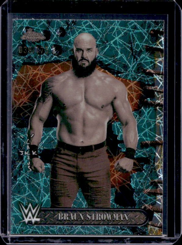Braun Strowman 2025 Topps Chrome WWE x Cactus Jack #68 Teal Laser Refractor /175 RAW