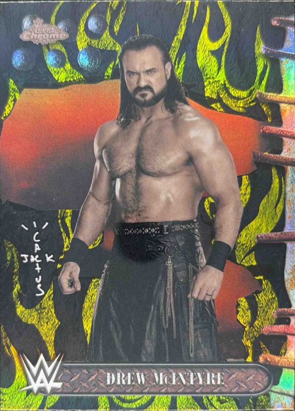 Drew McIntyre 2025 Topps Chrome WWE x Cactus Jack #39 Black & Yellow Refractor RAW