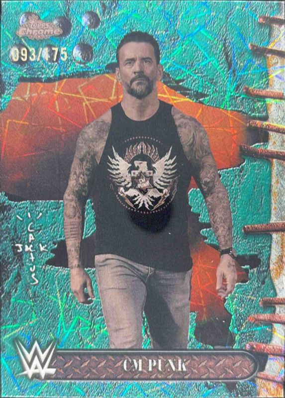CM Punk 2025 Topps Chrome WWE x Cactus Jack #8 Teal Laser Refractor /175 RAW