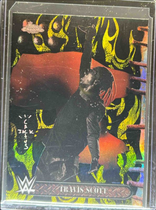 Travis Scott 2025 Topps Chrome WWE x Cactus Jack #100 Black & Yellow Refractor RAW