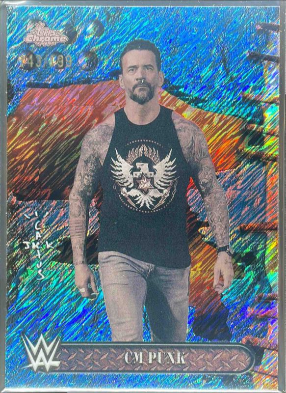 CM Punk 2025 Topps Chrome WWE x Cactus Jack #8 Aqua Shimmer Refractor /199 RAW