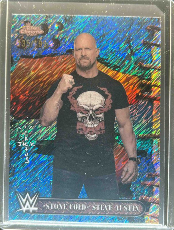 Steve Austin 2025 Topps Chrome WWE x Cactus Jack #70 Aqua Shimmer Refractor /199 RAW