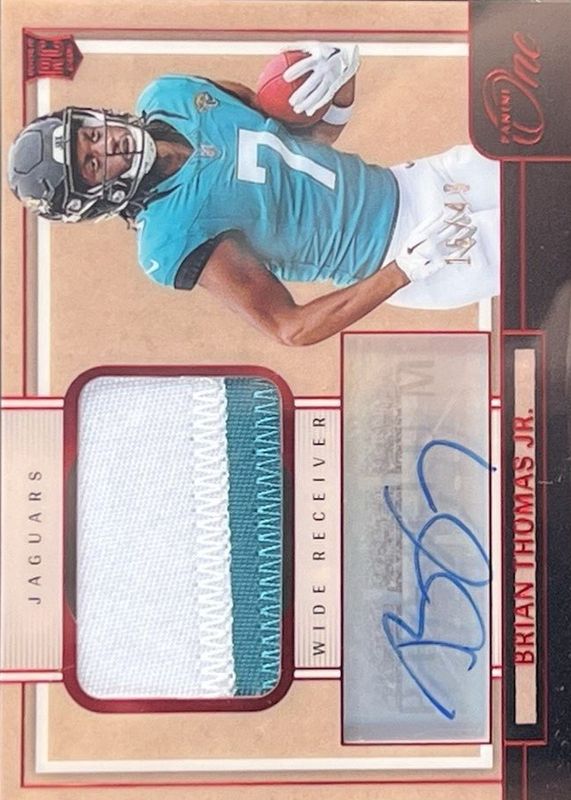 Brian Thomas Jr. 2024 One #103 Premium Rookie Patch Autographs - Red /49 RAW