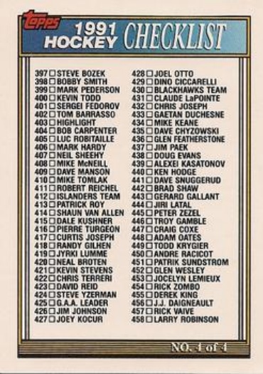 Checklist 1991 Topps #528 Base Price Guide - Sports Card Investor