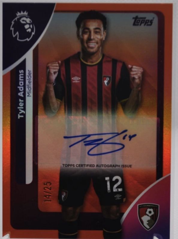 Tyler Adams 2025 Topps Premier League #AC-TA Base Autographs - Orange Sparkle /25 RAW