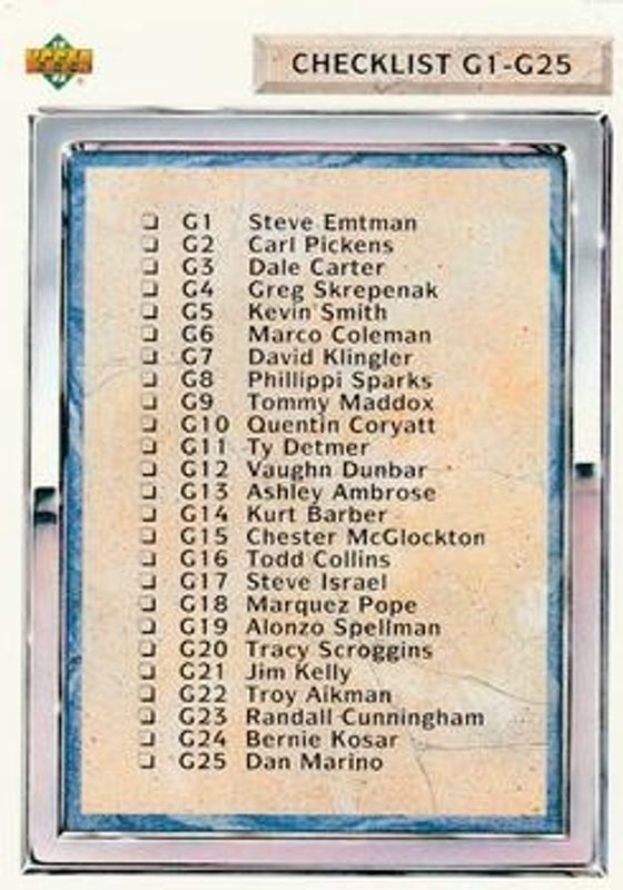 Checklist 1992 Upper Deck #G50 Gold RAW