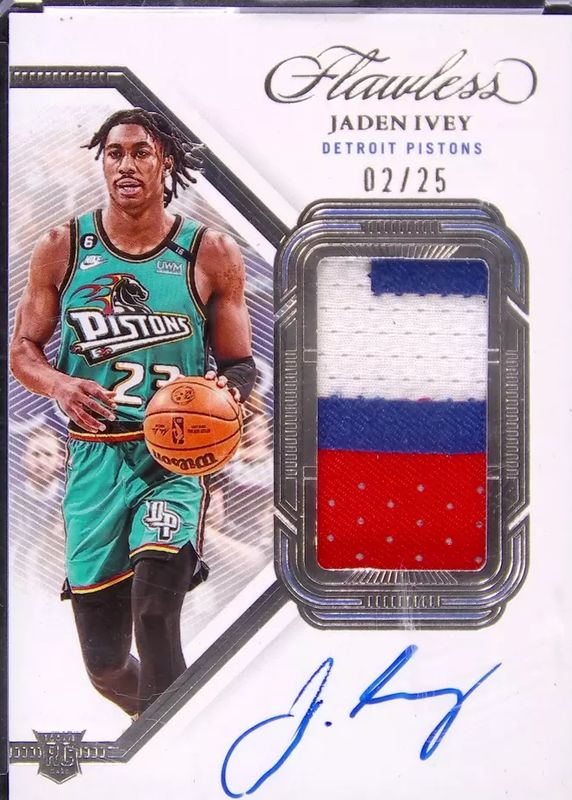 Jaden Ivey 2022 Flawless #VPA-JIV Vertical Patch Autographs /25 Rookie PSA 10