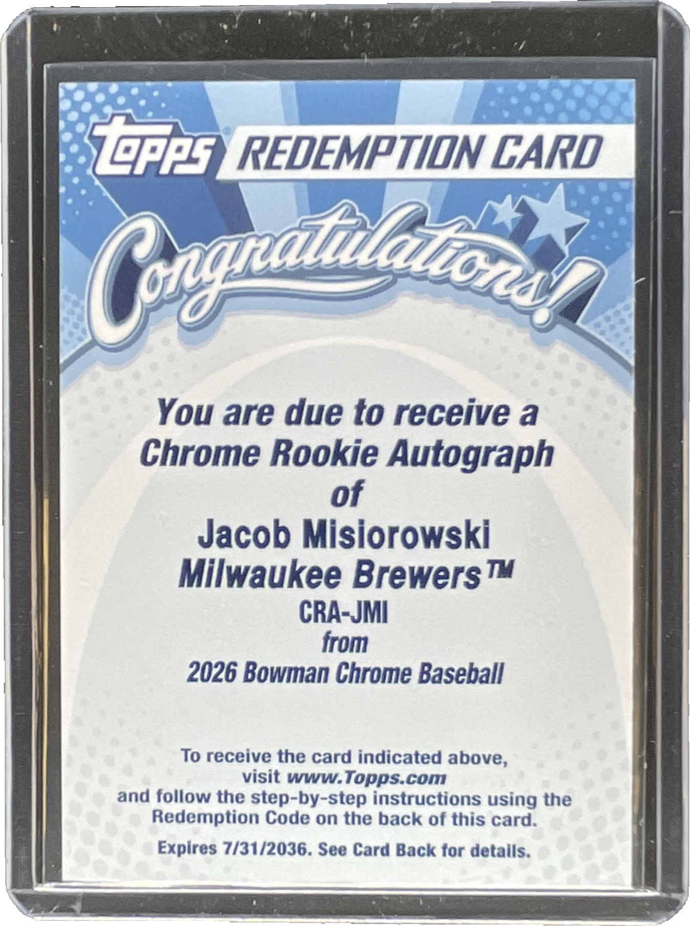 Jacob Misiorowski 2026 Bowman Chrome #CRA-JMI Chrome Rookie Autographs ...