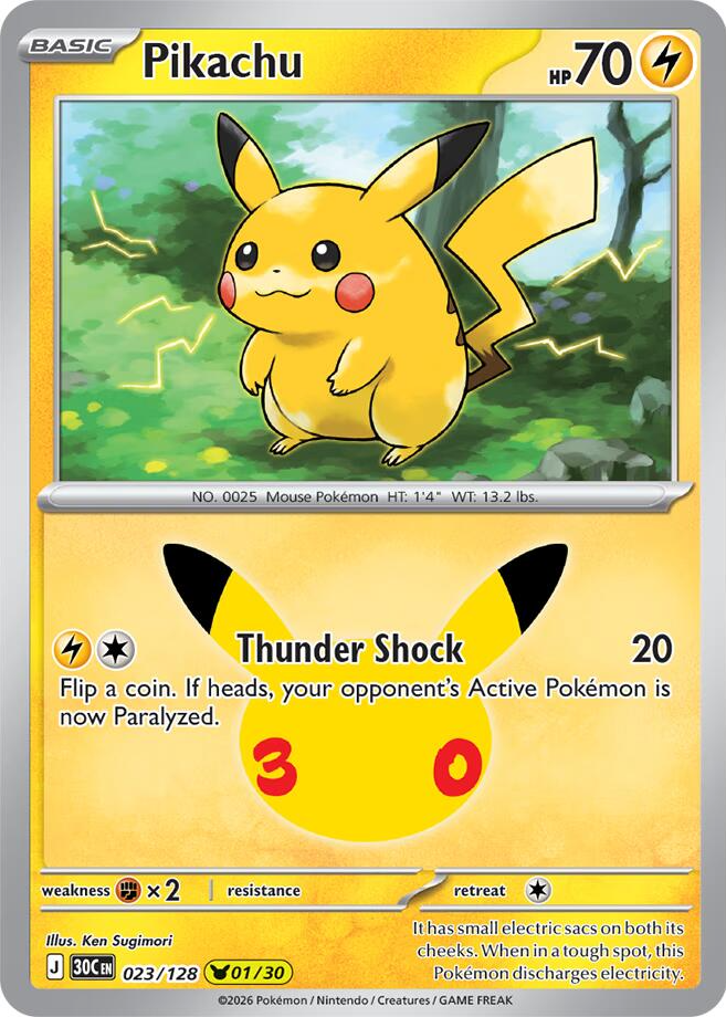 Pikachu 2026 30th Celebration #023/128 Holo (01/30) Price Guide ...