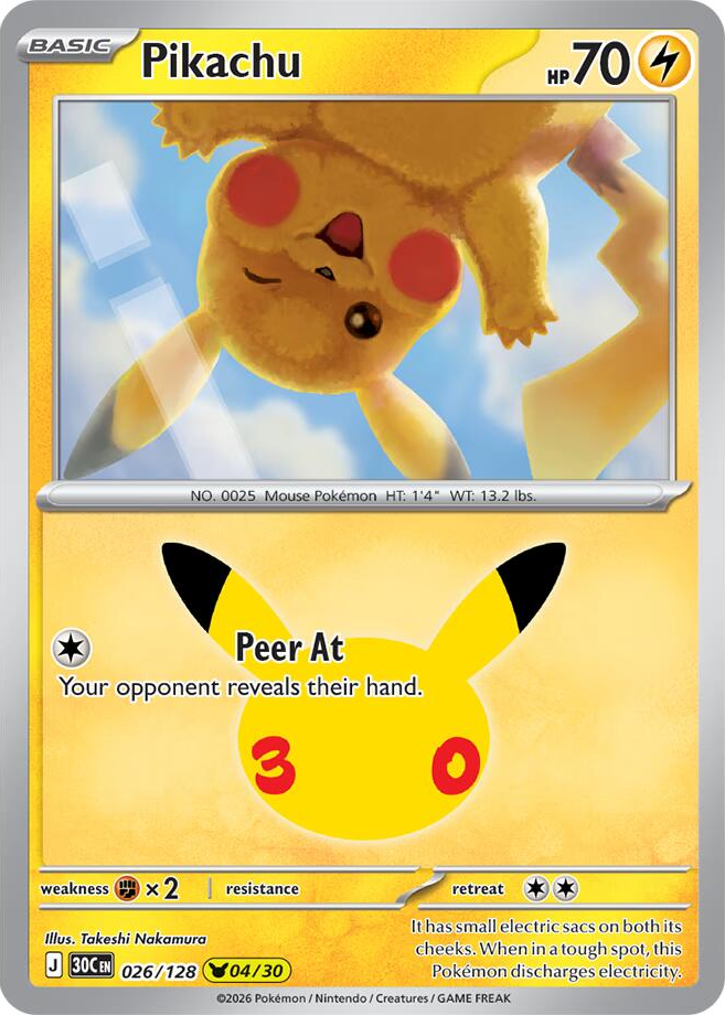 Pikachu 2026 30th Celebration #026/128 Holo (04/30) Price Guide ...