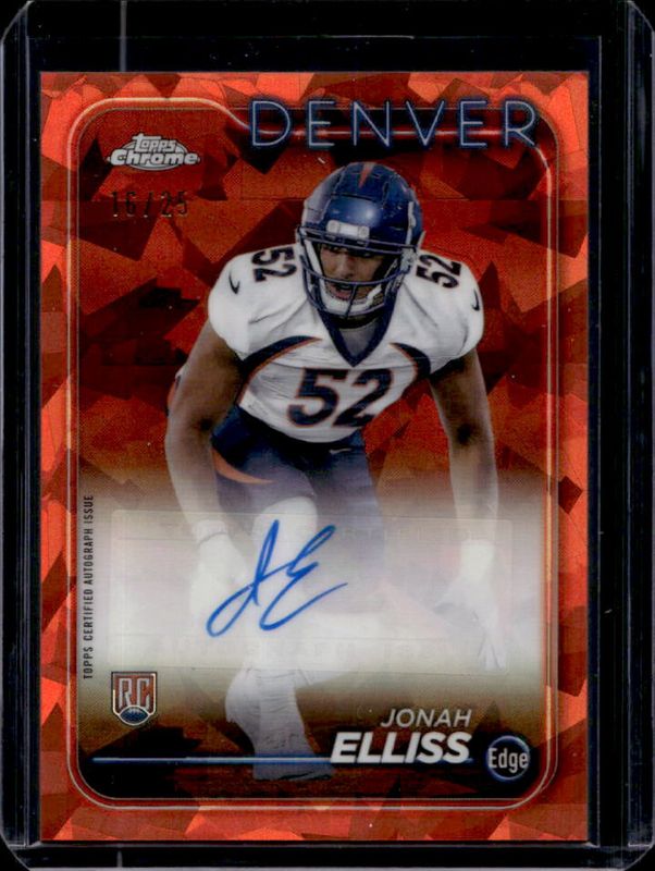 Jonah Elliss 2024 Topps Chrome Sapphire Edition #RA-JEL Rookie Autographs - Orange /25 RAW