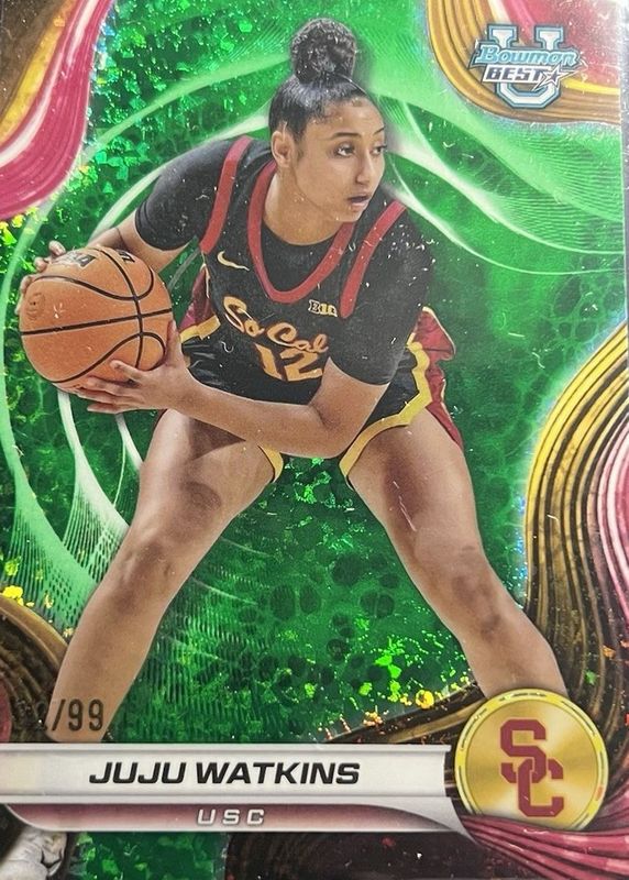 JuJu Watkins 2024 Bowman Best University #37 Green Mini-Diamond Refractor /99 RAW