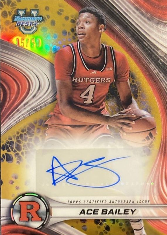 Ace Bailey 2024 Bowman Best University #B24-AB Best of 2024 Autographs - Gold Refractor /50 RAW