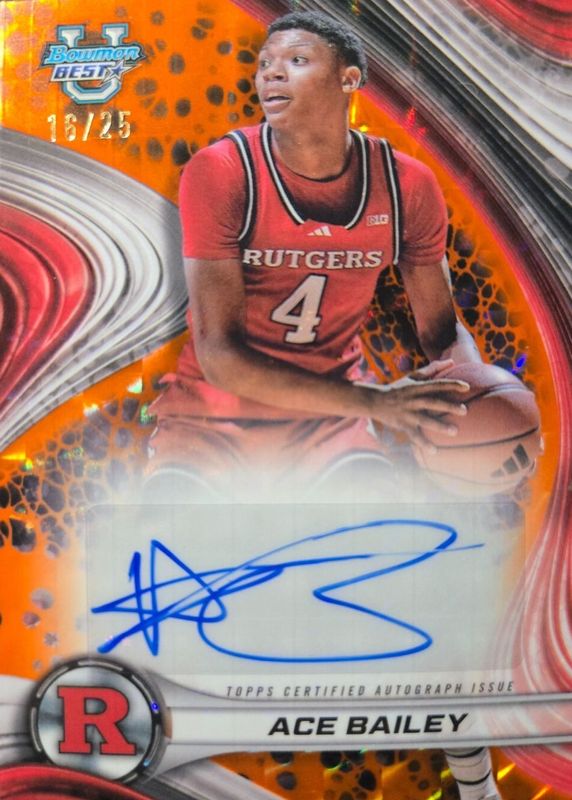 Ace Bailey 2024 Bowman Best University #B24-AB Best of 2024 Autographs - Orange Geometric Refractor /25 RAW