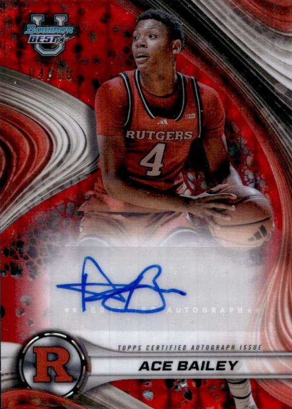 Ace Bailey 2024 Bowman Best University #B24-AB Best of 2024 Autographs - Red Geometric Refractor /10 RAW