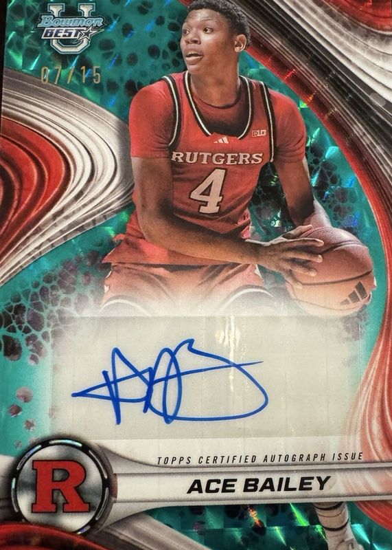 Ace Bailey 2024 Bowman Best University #B24-AB Best of 2024 Autographs - Teal Geometric Refractor /15 RAW