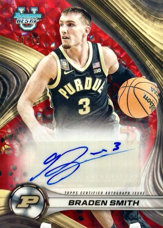 Braden Smith 2024 Bowman Best University #B24-BS Best of 2024 Autographs - Red Geometric Refractor /10 RAW