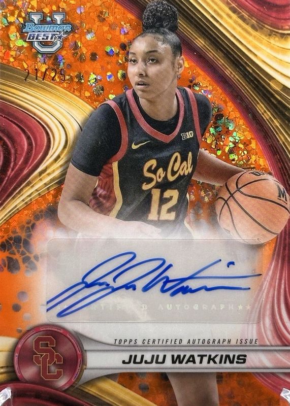 JuJu Watkins 2024 Bowman Best University #B24-JW Best of 2024 Autographs - Orange Geometric Refractor /25 RAW