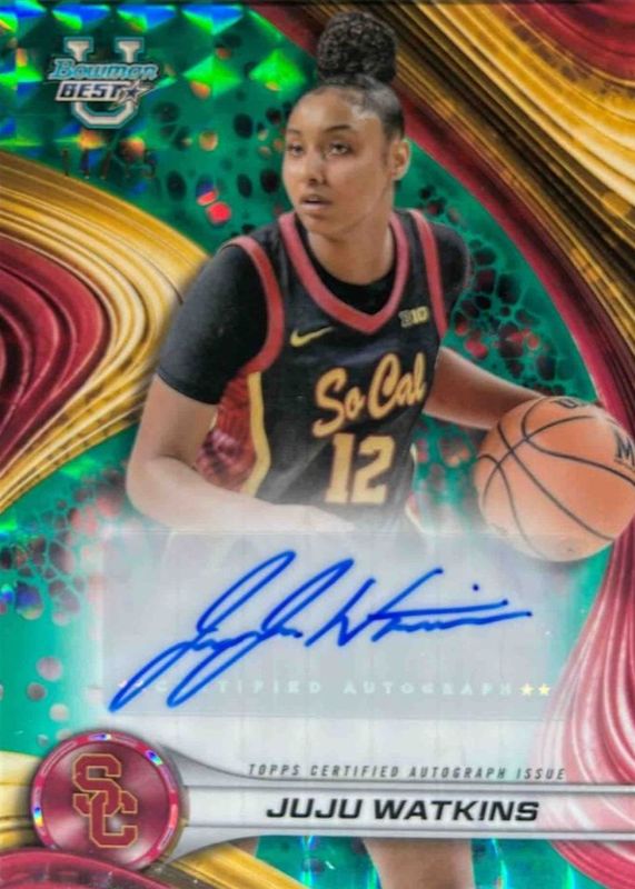 JuJu Watkins 2024 Bowman Best University #B24-JW Best of 2024 Autographs - Teal Geometric Refractor /15 RAW