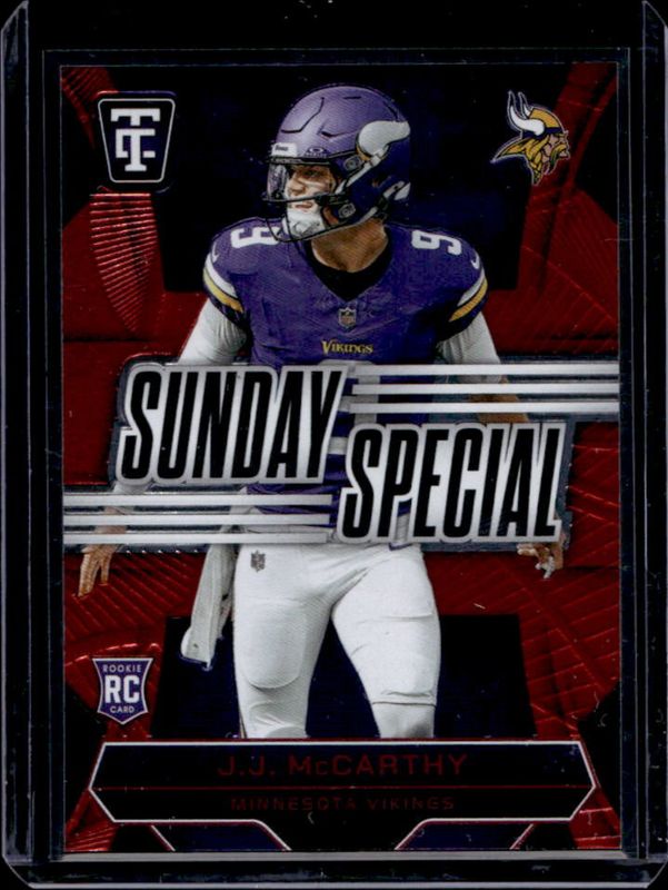 JJ McCarthy 2024 Totally Certified #24 Sunday Special Red /249 Rookie RAW