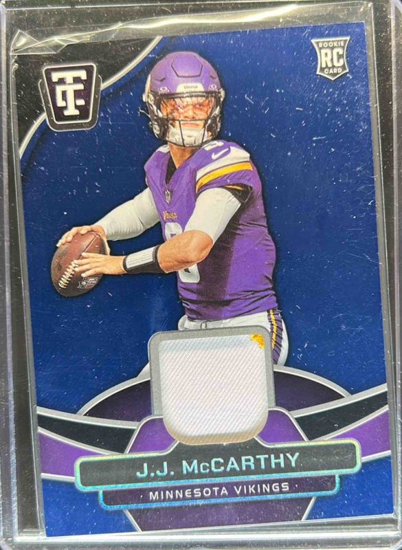 JJ McCarthy 2024 Totally Certified #13 Totally Certified Materials - Mirror Blue /75 Rookie RAW