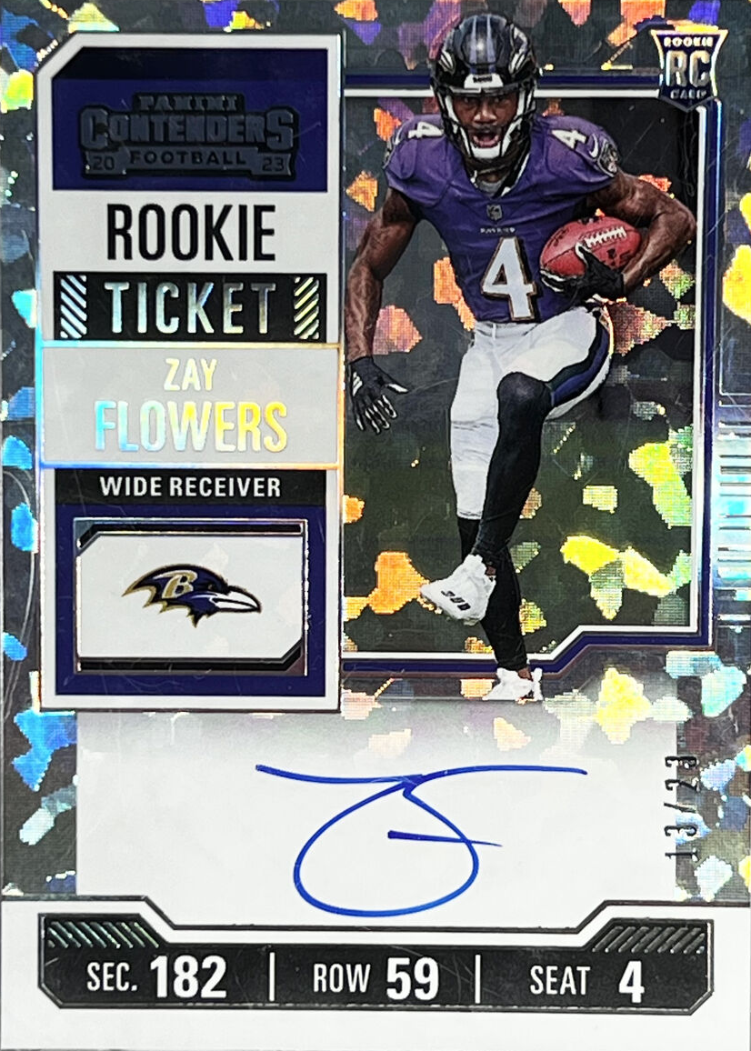 Zay Flowers 2023 Contenders #142 Rookie Ticket Auto - Cracked Ice