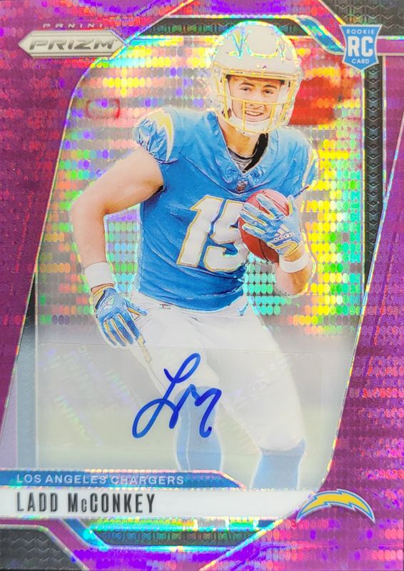 Ladd McConkey 2024 Prizm #365 Base Autographs - Purple Pulsar Rookie RAW