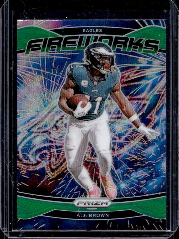 AJ Brown 2024 Prizm #13 Fireworks - Green RAW