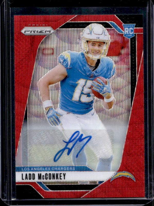 Ladd McConkey 2024 Prizm #365 Base Autographs - Red Wave /149 Rookie RAW