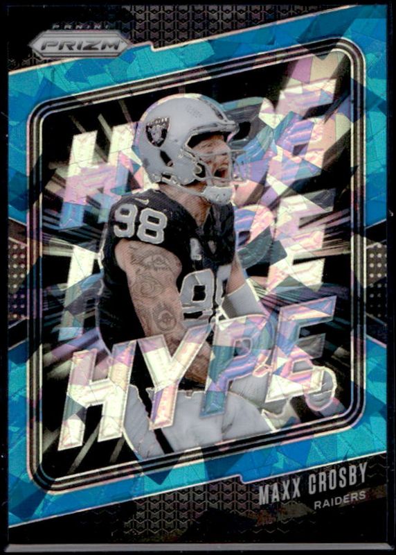 Maxx Crosby 2024 Prizm #9 Hype - Blue Ice /99 RAW